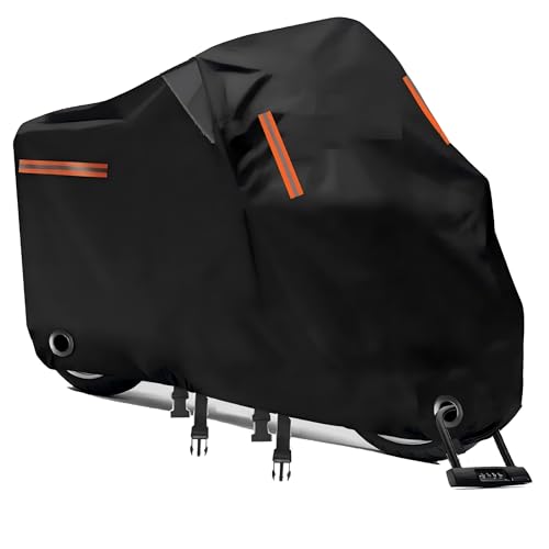 バイクカバー 防水 通気穴 【800D超厚手 2025改良最新型】 車体カバー 265*125*105 超撥水塗料 オックス生地 警告反射テープ 盗難防止 紫外線防止 防埃 防水 防雪 UVカット 丈夫収納袋付 1枚目 画像