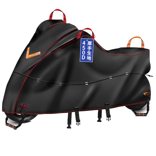 Bst Jyob バイクカバー オックス450D 厚手 【バイク専門家監修 防風プロテクション 強風に負けない】 丈夫 防風 防炎 耐熱 防水 撥水 紫外線防止 盗難防止 スクーター/原付/125cc/250cc用/400cc用/小型/普通/大型/軽二輪など 2XL:全長245*前高125*リア高100 1枚目 画像