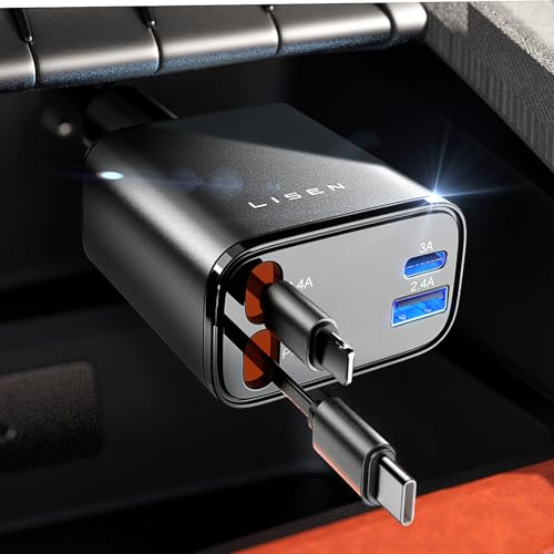 LISEN 4in1 車 充電器 シガーソケット USB-C 巻き取り式 69W しがーソケット USB 急速充電 PD/QC/PPS対応 80cmまきとり充電ケーブル お歳暮ギフトカーチャージャー カー用品 便利グッズ 車内 ハイエース ジムニー アクセサリー iPhone 17/16/15/14/13 Galaxy S25 Pixel iPad Switch2 対応 12V/24V両対応 1枚目 画像