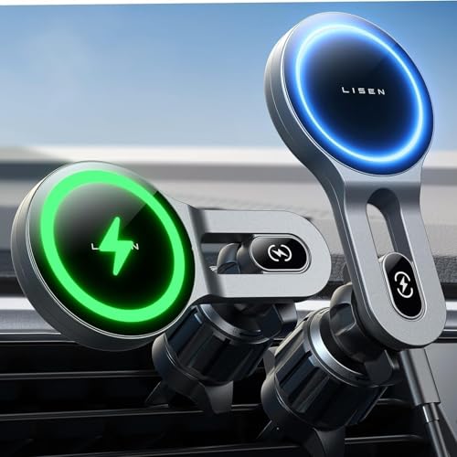 【2025最新強化版 Magsafe充電器】 LISEN スマホホルダー車載充電 対応 iPhone 17 車 magsafe 車載ホルダー ワイヤレス充電器 マグセーフ 車 15W 車載スマホホルダー マグセーフ 車載充電器【吹出口を塞ぎません】 急速充電&史上最強の磁力 iPhone17Air/17pro max 16/15/シリーズ対応,すみいろ 1枚目 画像