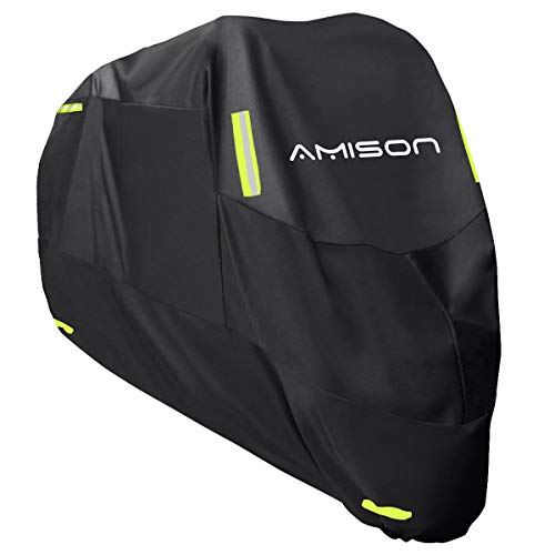 Amison バイクカバー 300D厚手 二重塗装 防水 紫外線防止 バイク用車体カバー 盗難防止 収納バッグ付き (XL) 1枚目 画像