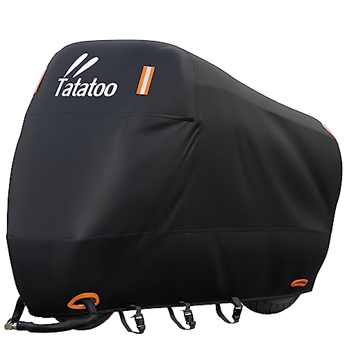 Tatatoo バイクカバー 厚手 125/250cc用 400cc対応 大型 原付 防水 耐熱 【2025年新版】紫外線防止 UVカット 防風 防埃 防雨 防雪 盗難防止ロック穴 反射テープ付き ワンタッチバックル 収納バッグ付き(XXL) 画像1