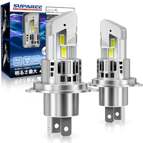 SUPAREE h4 led ヘッドライト 爆光 車検対応 6500K 20000lm hi/lo切替 車用 32連高光効LEDチップ 9-16V 四重放熱 静音ファン ハロゲンサイズ 長寿命 ノイズ・EMC抵抗 2個セット 1枚目 画像