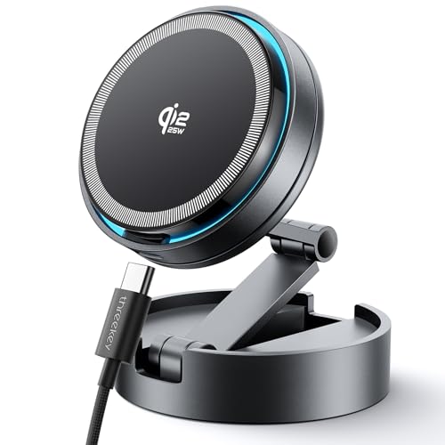 THREEKEY【Qi2 25W公式認定】スマホホルダー 車 qi2 magsafe車載充電器 25W急速充電 冷却ファン付き 両面マグネットワイヤレス充電器 360°回転 高硬度亜鉛合金製の延長サポートアーム N52超強力磁石 LEDライト iPhone 17/16 iOS 26バージョンと多車種が対応 取付簡単 自由調整 1枚目 画像