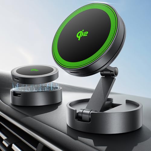 THREEKEY スマホホルダー 車 ワイヤレス充電 マグセーフ クルマ Qi2 充電器 車載【360°回転可能 高硬度亜鉛合金製の延長サポートアーム】MagSafe 車載 充電器 両面マグネット N52超強力磁石&3M製粘着剤 スマホスタンド 車 取付簡単 iPhone多機種/Galaxy S25 Ultraと多車種が対応 通勤·出張·旅行最適 (TZH101) 1枚目 画像