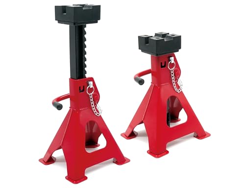 エマーソン(Emerson) 安定感マシマシのラバークッション付きジャッキスタンド3t 厚みのあるラバークッションでジャッキポイントや車体底部の保護 深さの違う2種類の溝(浅溝7mm/深溝20mm) しっかりした4つ足 ベースプレート付きで食い込みにくい 骨太がっちりシャフト 9段階高さ調整 耐久性、剛性アップ シンプルで機能的な安全ロックシステム 【最低・最高位】300~440mm EM-561 1枚目 画像