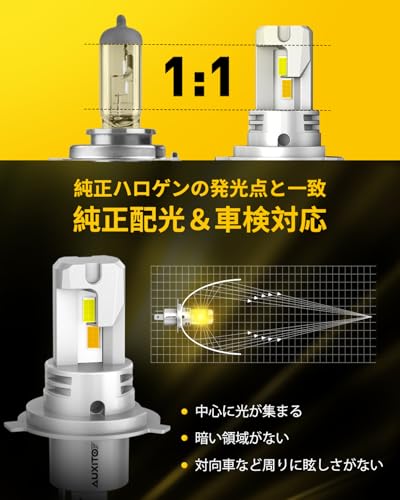 AUXITO h4 led ヘッドライト 2色切り替え LO ホワイト(6500K) HI イエロー(3000K ) h4 led ライト 4倍明るさUP 車検対応 DC12V-18V 車用/バイク用 無極性 取り付け簡単 キャンセラー内蔵 三重放熱デザイン 50000h 長寿命 2個セット 中間 画像