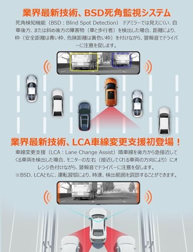 【2025再革新分離式・バックカメラ左右上下反転可・4K・BSD運転補助・LCA後方車両検出】VANBARドライブレコーダー ミラー型 分離 IMX415センサー 800万画素 音声制御 WDR機能搭載 駐車監視 GPS搭載 電波干渉対策 暗視機能 録画再生可能 リアカメラ 防水 目眩防止ガラス デジタルインナーミラー タッチパネル ドラレコ 温度対策 日本語取説付 中間 画像