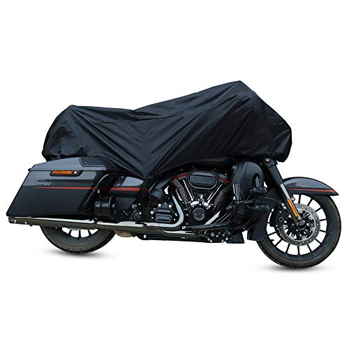 uxcell バイクカバー バイク車体カバー ハーフカバー 防水 風飛び防止 UVカット 防塵 丈夫 厚手 軽量 収納バッグ付き Lサイズ 黒 Harleyに対応 Davidson Cruiser FL-STS-B XL883 FXSTB、Yamahaに対応 Touring FZ 1N 1S 6N全機種に対応可能なオールラウンダーカバー 1枚目 画像