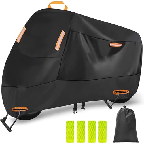 Alongstar バイクカバー 420D 厚手 125/250cc用 400cc対応【2025年新版】車体 バイク カバー 大型 原付 防水 耐熱 オートバイカバー 二重縫製 警告反射テープ4枚付き 盗難防止ロック穴 ワンタッチバックル前後付き 裾を絞るゴム 防風 防埃 防雨 防雪 (XXL) 1枚目 画像