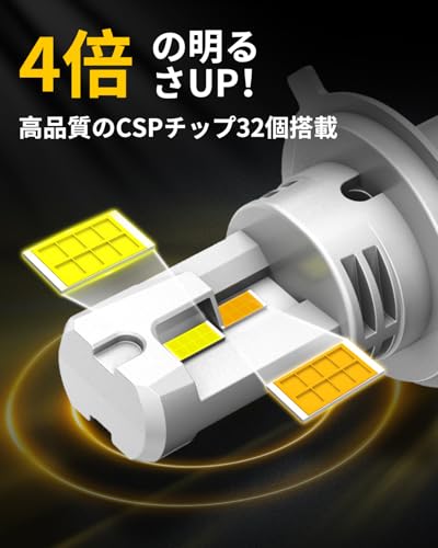 AUXITO h4 led ヘッドライト 2色切り替え LO ホワイト(6500K) HI イエロー(3000K ) h4 led ライト 4倍明るさUP 車検対応 DC12V-18V 車用/バイク用 無極性 取り付け簡単 キャンセラー内蔵 三重放熱デザイン 50000h 長寿命 2個セット 最後 画像