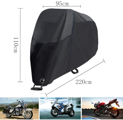 バイクカバー 防水 大型 210D 厚手【2025改良最新型 】 220*110*95cm 耐熱 厚手 超撥水塗料オックス生地 反射ストライプ 盗難防止 紫外線防止 防埃 防水 防雪 UVカット 丈夫収納袋付 最後 画像