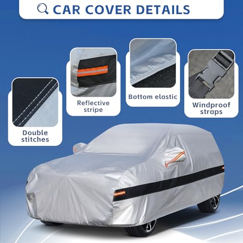 Holthly 10層SUVカーカバー ジープコンパス(2007-2024)用 カスタムフィット 防水 全天候型 自動車用 アウトドア フルカバー 雨 太陽 紫外線保護 シルバー 中間 画像