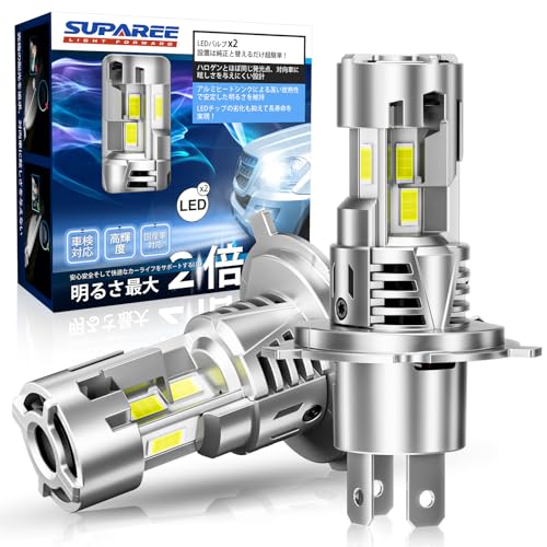 「業界初三面発光」SUPAREE H4 LED ヘッドライト 車検対応 三面発光 冷却ファン2個 h4 led 爆光 12V車対応 6500K led バルブ ハロゲンサイズ 長寿命 キャンセラー内蔵 IP68防水 2個セット 1枚目 画像