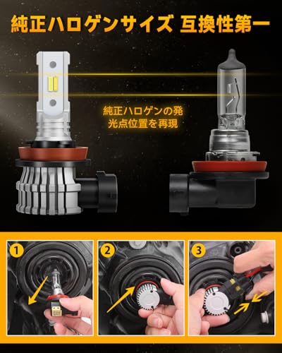BORDAN LED フォグランプ ホワイト/イエロー 2色切り替え H8 H11 H16 LED フォグランプ 爆光 新車検対応 DC12V 1860CSPチップ ラジオノイズ対策 結露対策 日本語説明書付き キャンセラー内蔵 無極性 ファンレス 2個入り (H8 H11 H16 LED フォグ デジタルホワイト) 中間 画像