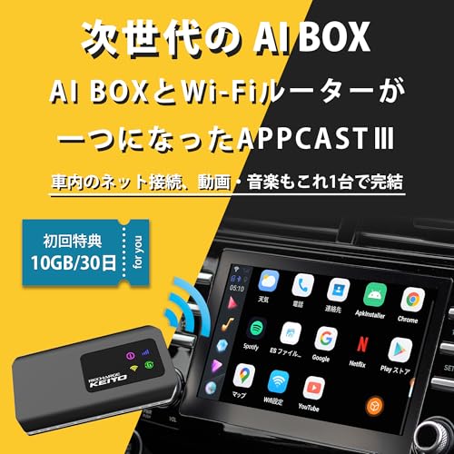 KEIYO【APP CAST 3】AndroidOS+Wi-Fi+HDMI入出力 これ一台でYouTubeやNetflixやネットが観られる 全部入りモデル TVキャンセラー不要 2画面表示対応 ワイヤレススマホ連携 リアモニターへ出力可能 初回10ギガ付き 有線AppleCarPlay搭載車両専用 AN-S129【公式ショップ】 中間 画像