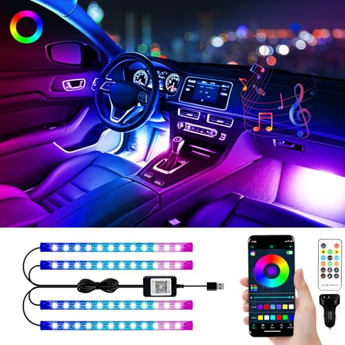 車用LEDテープライト フットライト ランプ 12V 48SMD RGB フルカラー 足元灯 車内装飾用 イルミネーション16000色 雰囲気 間接照明 モードライト リモコン アプリ操作 タイマー機能 音楽同期 USB&シガーソケット 2種給電 1枚目 画像