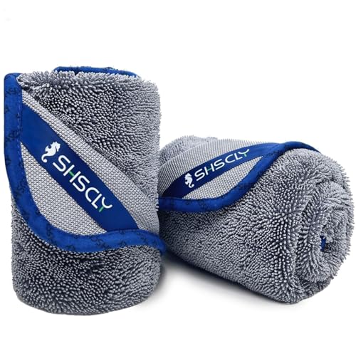 SHSCLY シスクレー マイクロファイバー 洗車 タオル 第2世代 超吸水 クリーニング 拭き上げ専用 ドライヤー クロス エッジ広がり効果 平らに保ちやすい 楽々拭き取り(約50×60cm 2枚入) 1枚目 画像