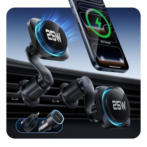 ESR OmniLock Qi2.2認証 25W充電 magsafe 車載ホルダー【冷却機能付き CryoBoost搭載】2025新登場 高速充電 改良クリップ 損傷防止ロック スマホホルダー 車 スマホ冷却 360°回転可能 自由調節 車載スマホホルダー 高級合金素材 安定性拔群 マグネット いphone17 iPhone16 シリーズ（ iOS 26バージョン以降） 1枚目 画像