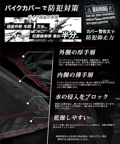 Kaedear(カエディア) バイクカバー 耐熱 二層 300D/190T 中型 125㏄/400㏄ バイク カバー 盗難防止 厚手 高耐久 撥水 ウェザーシールド・エキゾーストガード KDR-C1-2L (235×140×100) 中間 画像