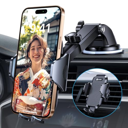 【2025年進化】Andobil スマホホルダー 車 スマホスタンド 車 【安定性アップ】車載ホルダー 2in1 粘着ゲル吸盤＆送風口兼用 全車種対応 すまほほるだー 車 手帳型ケース対応 片手操作 携帯ホルダー 車 取付簡単 スマホ ホルダー 360度回転 伸縮アーム iPhone SE 17 16 15 14 13 12 Pro Max Xperia AQUOSなど全機種対応 日本語説明書付き 1枚目 画像