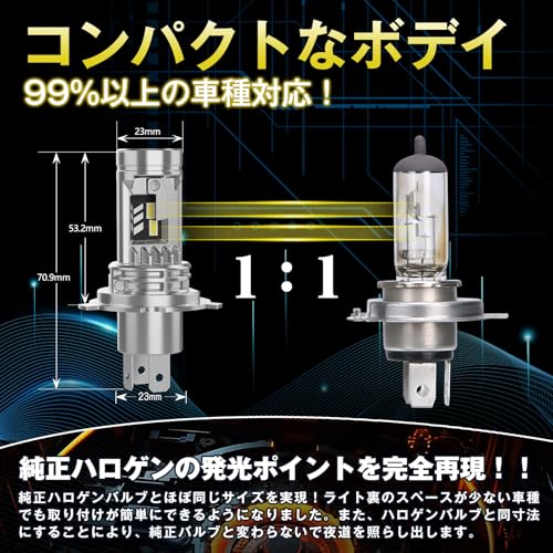 【1000%明るさUP!】Perrace H4 LEDヘッドライト 車検対応 led h4 爆光 30000LM 6500K ホワイト Hi/Lo切替 55Wハイパワー 高光効LEDチップ搭載 純正交換 ノイズ対策 キャンセラー内蔵 冷却ファン搭載 長寿命 12V車用 2個セット 中間 画像