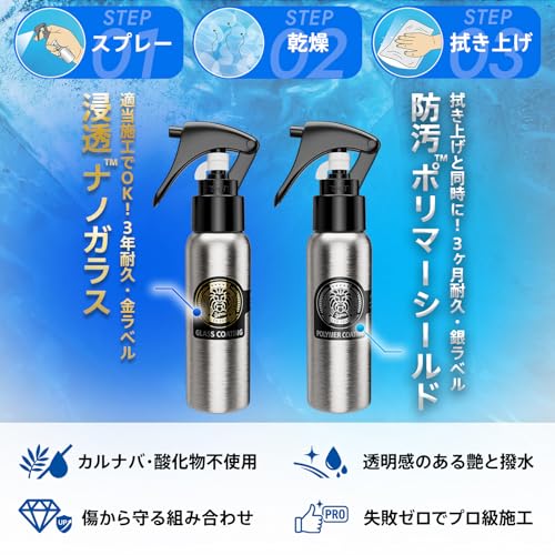 LEO COAT高速ガラスコーティング 日本製 【全額返金保証】 親水+撥水の滑水2層コート 艶と光沢で高耐久保護 車 バイク レオコート スプレー 簡単 中間 画像
