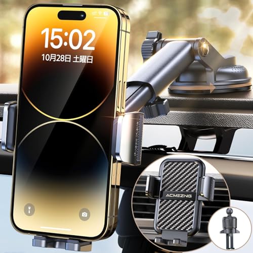 スマホホルダー 車 ACMEZING スマホスタンド【最強の360°回転ベース&進化二重フック】車載 超強力真空吸盤 カー用品 携帯ホルダー 安定性アップ 背面ボタン 片手操作 車用品 携帯スタンド 自由調節 車用 エアコン 吹き出し口 取付け簡単 iPhone/Android4-7インチ多機種と多車種が対応 1枚目 画像