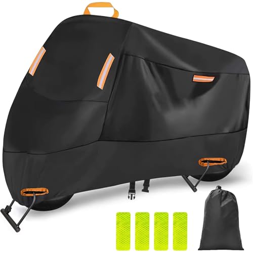 Alongstar バイクカバー 420D 厚手 125/250cc用 400cc対応【2025年新版】車体 バイク カバー 大型 原付 防水 耐熱 オートバイカバー 二重縫製 警告反射テープ4枚付き 盗難防止ロック穴 ワンタッチバックル前後付き 裾を絞るゴム 防風 防埃 防雨 防雪 (XXXL) 1枚目 画像