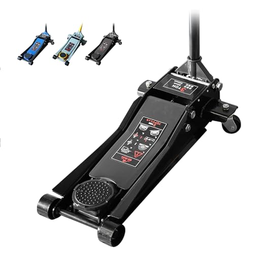 Fkstyle 【速さ2倍】デュアルポンプ式 油圧ガレージジャッキ フロアジャッキ 3t 低床対応 最低位80mm/最高位500mm 4輪キャスター 保護ゴムパッド付き ローダウン車対応 3色選択 [並行輸入品] 画像1