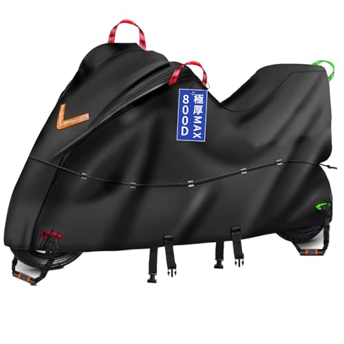 Bst Jyob バイクカバー オックス800D 極厚 【バイク専門家監修 防風プロテクション 強風に負けない】 丈夫 破れない 防風強化 防炎 極耐熱 防水 撥水 強紫外線防止 盗難防止 スクーター/原付/125cc/250cc用/400cc用/小型/普通/大型/軽二輪など リアbox対応2XL：全長245*前高125*リア高120 画像1