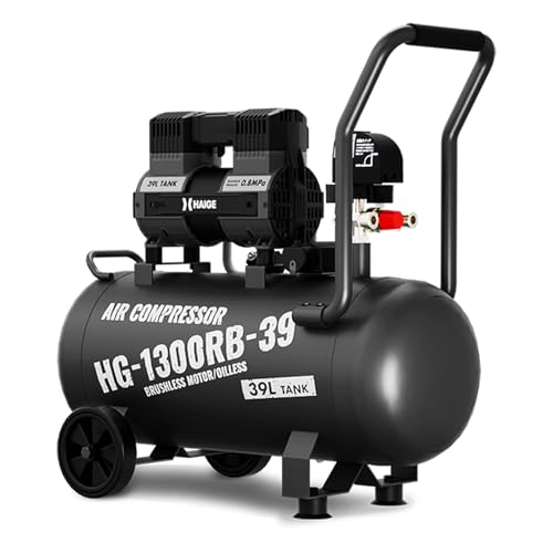 HAIGE (ハイガー) コンプレッサー 静音 高吐出量 メンテナンスフリー オイルフリー HG-1300RB-30 (30L) /HG-1300RB-39 (39L) 39L ブラック 画像1
