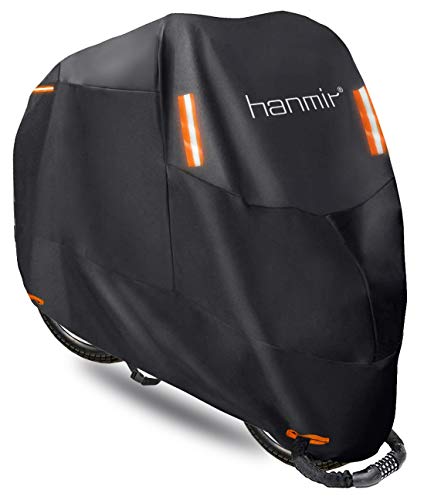 Hanmir バイクカバー 原付カバー 300D厚手 バイクカバー大型 耐熱 防水 撥水 紫外線防止 盗難防止 防風 防埃 防雨 防雪 265㎝まで対応 収納バッグ付き (XXXL ブラック) 画像1