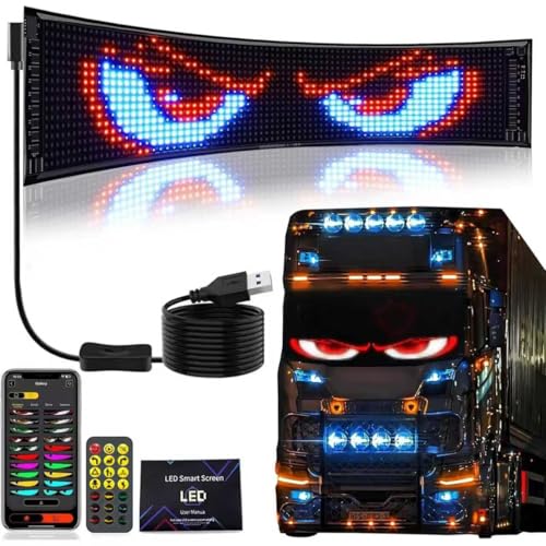 デビルアイ ライト 車用デビルアイライト 車 デビルアイ ライト 電光掲示板 led マトリックス デビルアイ トラック 柔軟 折りたたみ式 軽量 防水 車載 店舗 看板 多言語显示 流れる 点滅 編集可能なパターン & テキスト 多機能装飾看板 複数のパターン素材から選択 スマホアプリ & リモコン制御 家庭用 車用 店舗用 広告用 リモコン付き (70*173mm)16×32ピクセルピクセル 画像1