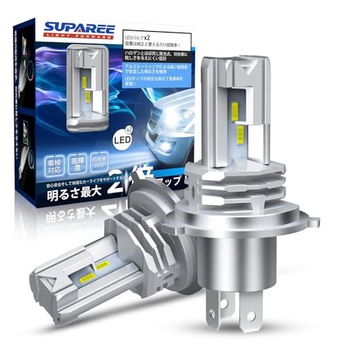 SUPAREE H4 LEDヘッドライト HI/LO切替 ファンレス 車/バイク用 DC9-32V 6500K ホワイト 一体型 ledバルブ 2個セット 画像1