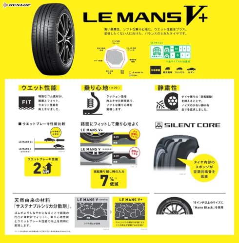 ダンロップ(DUNLOP) 185/55R16 83V LE MANS V+ 4本セット ウェット性能 ソフトな乗り心地 サイレントコア技術で静かな走り ルマン LMV+ サマー 最後 画像