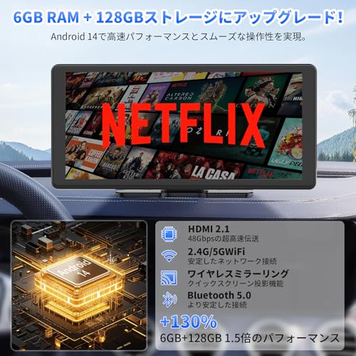 【Amazon.com.jp限定】VANBAR 11.5インチ ディスプレイオーディオAndroid14【 HDMI出力・Google Gemini AI・大画面】YouTubeやNetflixなどが動画視聴できる 2画面分割表示 8コアCPU 6GB RAM＋128GB ROM大容量 CarPlay Android Auto WiFi機能サポート ワイヤレスミラーリング 技適取得済み 中間 画像