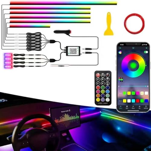 車用LEDテープライト【2025年モデル】アンビエントライト LEDテープ シガー式 10IN1 RGB 高輝度 16000色 雰囲気 無段階調光 音による変色 車内装飾 足元灯 車用 ダイナミック フルカラー 流れる光デザイン 多色切り替え機能搭載 アプリ操作 リモコン付き(10IN1) 画像1