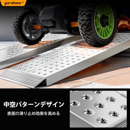 gardhom ラダーレール 長さ100CM 幅広 28CM 荷重680KG アルミ製 軽量 バイク スロープ 自転車 オートバイク適用 段差解消30CM 四輪バギー 草刈り機 除雪機用 貨物運搬用 2本セット 手袋付き 中間 画像