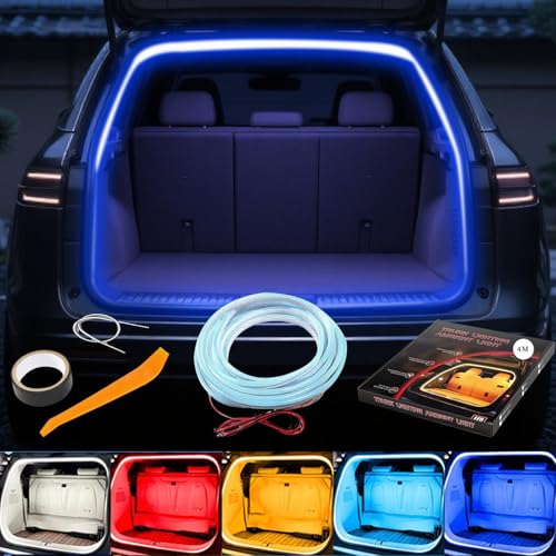 アンビエントライト車 ルームランプ 車内 【2025新モデル】トランクライト LEDテープ 高輝度 雰囲気 車内装飾用 カット可能 サイズ調節可能 埋め込み 防水 取付簡単 車のトランク用（常時点灯 ブルー 4m） 画像1