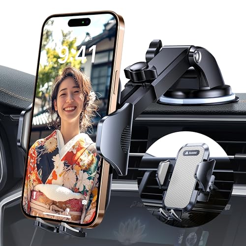【2025年進化】Andobil スマホホルダー 車 スマホスタンド 車 【安定性アップ】車載ホルダー 2in1 粘着ゲル吸盤＆送風口兼用 全車種対応 すまほほるだー 車 手帳型ケース対応 片手操作 携帯ホルダー 車 取付簡単 スマホ ホルダー 360度回転 伸縮アーム iPhone SE 17 16 15 14 13 12 Pro Max Xperia AQUOSなど全機種対応 グレー 画像1