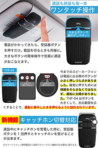 車載 ハンズフリー スピーカー 業務用対応 Bluetooth 5.0 日本語アナウンス プロ仕様 【TAXION】 ワイヤレス スピーカー 内蔵 エアコン吹き出し口用ホルダー付き 車 自動電源ON、OFF機能 車内通話 ２台登録待ち受け可能 音楽再生 スピーカーフォン THF-04 中間 画像