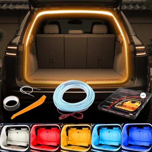 アンビエントライト車 ルームランプ 車内 【2025新モデル】トランクライト LEDテープ 高輝度 雰囲気 車内装飾用 カット可能 サイズ調節可能 埋め込み 防水 取付簡単 車のトランク用（常時点灯 ウォームホワイト 4m） 画像1