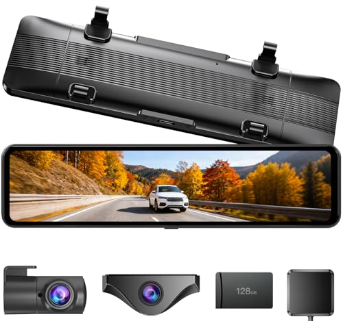 OKYES ドライブレコーダー ミラー型 分離【前4K+後2.5K&カメラ分離式&ズーム機能&128GBメモリカード付属】 ドラレコ 前後カメラ 11インチ GPS搭載 WDR/HDR スーパー夜視 Type-C電源 フロントカメラ360°回転可 起動音調整可 分割表示可 上下+左右画像逆転可 バックガイドライン調整可 LED信号対応 地デジ干渉対策 24時間駐車監視 日本語説明書（T12） 画像1