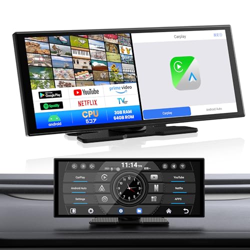 GETPAIRR Vista 2.0 ポータブルディスプレイオーディオ 11インチ大画面 【Android 15システム 5コアCPU 3GB RAM＋64GB ROM】 Apple CarPlay/Android Autoワイヤレス対応 Gemini音声アシスタント搭載 Google Play対応 GPS内蔵カーナビ・1920×720 IPSタッチパネル・2画面分割 日本語説明書 画像1