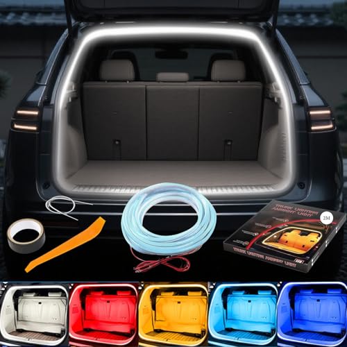 アンビエントライト車 ルームランプ 車内 【2025新モデル】トランクライト LEDテープ 高輝度 雰囲気 車内装飾用 カット可能 サイズ調節可能 埋め込み 防水 取付簡単 車のトランク用（常時点灯 ホワイト 2m） 画像1