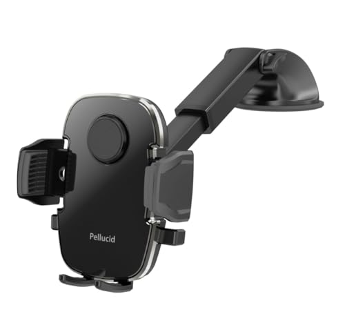 ペルシード(Pellucid) 車載スマホホルダー ダッシュボード強力吸盤取付 片手ワンタッチ開閉スマホホルダー 手帳型ケース 縦横置き対応 ロングアーム PPH2108 1枚目 画像