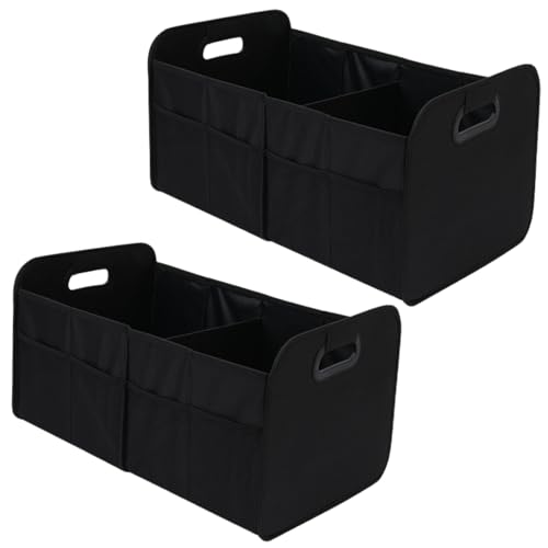 車用収納ボックス 2個セット トランクボックス 折りたたみ ラゲッジ収納ボックス 56L大型 大容量 仕切り付き 収納ケース メッシュポケット 防水 車 収納 長持ち 丈夫 ブラック 黒 2個 画像1
