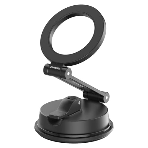 Philips (フィリップス) マグネット車載スマホホルダー magsafeホルダー 超強力吸着 真空吸盤 携帯ホルダー 多角度調整 360°回転な台座 車用ホルダー 折りたたみ式 片手操作 カー用品 全機種対応 DLK4131B 画像1