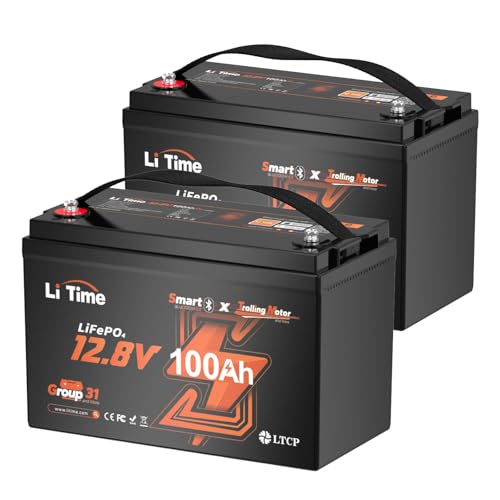 LiTime 12V 100Ah TM Bluetooth リン酸鉄リチウムイオンバッテリー (2個セット) リモート管理機能 低温保護 100A BMS内蔵 Group31サイズ LiFePO4 トローリングモーター、ヨット、船舶、ボート、キャンピングカー、車中泊、車用サブバッテリー、家庭用予備電源に適用 1枚目 画像